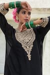 Shop_Pants and Pajamas_Black Silk Chanderi Embroidery Sequin Round Yoke Kurta _Online_at_Aza_Fashions