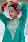 Shop_Pants and Pajamas_Green Silk Chanderi Embroidery Sequin Round Geometric Yoke Kurta _at_Aza_Fashions