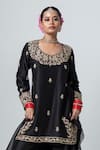 Pants and Pajamas_Black Silk Chanderi Embroidery Sequin Round Yoke Kurta _Online_at_Aza_Fashions