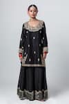 Buy_Pants and Pajamas_Black Silk Chanderi Embroidery Sequin Round Yoke Kurta _Online_at_Aza_Fashions