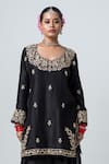 Buy_Pants and Pajamas_Black Silk Chanderi Embroidery Sequin Round Yoke Kurta _at_Aza_Fashions