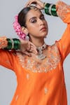 Buy_Pants and Pajamas_Orange Silk Chanderi Embroidery Sequin Cutwork Floral Kurta _Online_at_Aza_Fashions