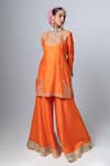 Buy_Pants and Pajamas_Orange Silk Chanderi Embroidery Sequin Cutwork Floral Kurta _at_Aza_Fashions