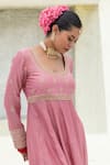 Buy_Pants and Pajamas_Pink Silk Chanderi Embroidery Zari Thread Round Floral Anarkali _Online_at_Aza_Fashions