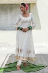 Buy_Pants and Pajamas_White Silk Chanderi Embroidery Zari Thread Round Sequin Anarkali _at_Aza_Fashions