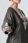 Shop_Pants and Pajamas_Black Woven Stripe Blunt V Neck Zari Kurta _Online_at_Aza_Fashions