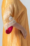 Pants and Pajamas_Yellow Woven Stripe Blunt V Neck Zari Kurta _at_Aza_Fashions