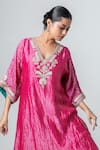 Buy_Pants and Pajamas_Pink Woven Stripe Blunt V Neck Kurta _Online_at_Aza_Fashions