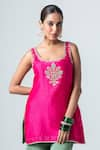 Buy_Pants and Pajamas_Pink Embroidery Floral Patchwork Scoop Neck Bodice Kurta _at_Aza_Fashions