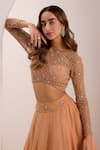 Shop_Silky Bindra_Rose Gold Soft Net Embellished Crystal Round Eira Bead Waist Lehenga Set _Online_at_Aza_Fashions