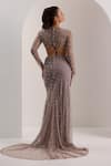 Silky Bindra_Grey Soft Net Embellished Crystal Elinor Bodycon Trail Lehenga With Blouse _Online_at_Aza_Fashions