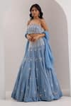 Buy_Silky Bindra_Blue Organza Embellished Crystal Straight Elsa Snowflake Lehenga Set _at_Aza_Fashions