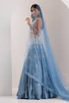 SILKY BINDRA_Blue Organza Embellished Crystal Straight Elsa Snowflake Lehenga Set _at_Aza_Fashions