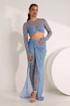 Buy_Silky Bindra_Blue Soft Net Embellished Elvi Snowflake Attached Skirt Leggings With Top _at_Aza_Fashions