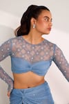 Shop_Silky Bindra_Blue Soft Net Embellished Elvi Snowflake Attached Skirt Leggings With Top _at_Aza_Fashions