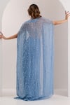 Silky Bindra_Blue Organza Embellished Crystal Cape Open Ivelle Palazzo Set _Online_at_Aza_Fashions