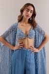 Buy_Silky Bindra_Blue Organza Embellished Crystal Cape Open Ivelle Palazzo Set _Online_at_Aza_Fashions