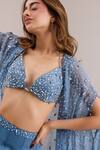 Shop_Silky Bindra_Blue Organza Embellished Crystal Cape Open Ivelle Palazzo Set _at_Aza_Fashions