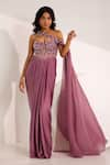 Buy_SILKY BINDRA_Purple Organza Embellished Crystal Ivelle Bodice Saree Gown With Drape _at_Aza_Fashions