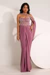 Buy_Silky Bindra_Purple Organza Embellished Crystal Ivelle Bodice Saree Gown With Drape _Online_at_Aza_Fashions