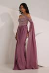 Shop_SILKY BINDRA_Purple Organza Embellished Crystal Ivelle Bodice Saree Gown With Drape _at_Aza_Fashions