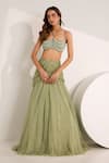 Buy_Silky Bindra_Green Shimmer Chiffon Embellished Crystal Kiara Lehenga Set With Bralette _at_Aza_Fashions