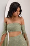 Shop_Silky Bindra_Green Organza Embellished Crystal Lenore Snowflake Mermaid Lehenga Set _at_Aza_Fashions