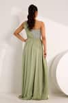 Silky Bindra_Green Satin Georgette Embroidered Mirela Embellished Slit Gown With Leggings _Online_at_Aza_Fashions