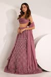 Shop_Silky Bindra_Purple Organza Embellished Crystal Cowl Riona Snowflake Lehenga Set _Online_at_Aza_Fashions