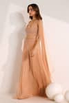 SILKY BINDRA_Rose Gold Shimmer Chiffon Embellished Crystal Rumi Waist Palazzo Blouse Set _at_Aza_Fashions