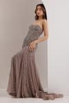 Buy_Silky Bindra_Grey Soft Net Embellished Crystal Sweetheart Zielle Mermaid Trail Gown _Online_at_Aza_Fashions