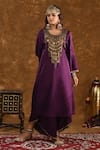 Buy_Ekavira_Purple Silk Embellished Coin Round Shaira Kurta With Wrap Palazzo _at_Aza_Fashions