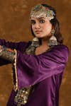 Shop_Ekavira_Purple Silk Embellished Coin Round Shaira Kurta With Wrap Palazzo _at_Aza_Fashions