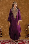 Buy_Ekavira_Purple Silk Embellished Coin Shaira Metallic Tassel Kurta With Wrap Palazzo _at_Aza_Fashions