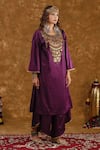 Ekavira_Purple Silk Embellished Coin Shaira Metallic Tassel Kurta With Wrap Palazzo _Online_at_Aza_Fashions