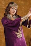 Buy_Ekavira_Purple Silk Embellished Coin Shaira Metallic Tassel Kurta With Wrap Palazzo _Online_at_Aza_Fashions