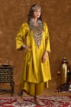 Buy_Ekavira_Yellow Silk Embellished Coin Round Shaira Charm Kurta With Wrap Palazzo _at_Aza_Fashions