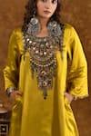 Ekavira_Yellow Silk Embellished Coin Round Shaira Charm Kurta With Wrap Palazzo _Online_at_Aza_Fashions