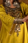 Buy_Ekavira_Yellow Silk Embellished Coin Round Shaira Charm Kurta With Wrap Palazzo _Online_at_Aza_Fashions