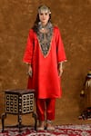 Buy_Ekavira_Red Silk Embellished Coin Round Kurta With Salwar _at_Aza_Fashions