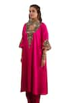 Ekavira_Pink Silk Embellished Coin Square Layla Choga With Salwar _Online_at_Aza_Fashions