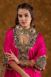 Ekavira_Pink Silk Embellished Coin Square Layla Choga With Salwar _at_Aza_Fashions