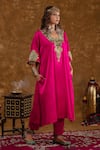 Shop_Ekavira_Pink Silk Embellished Coin Square Layla Charm Choga With Salwar _at_Aza_Fashions