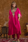 Ekavira_Pink Silk Embellished Coin Square Layla Charm Choga With Salwar _Online_at_Aza_Fashions