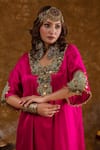 Shop_Ekavira_Pink Silk Embellished Coin Square Layla Charm Choga With Salwar _Online_at_Aza_Fashions