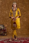 Buy_Ekavira_Yellow Silk Embellished Coin V-neck Rubina Kurta With Tulip Pant _at_Aza_Fashions