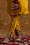 Buy_Ekavira_Yellow Silk Embellished Coin V-neck Rubina Kurta With Tulip Pant _Online_at_Aza_Fashions