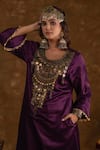 Buy_Ekavira_Purple Silk Embellished Coin Round Shaira Kurta Wrap Palazzo Set _Online_at_Aza_Fashions