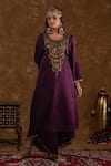 Shop_Ekavira_Purple Silk Embellished Coin Round Shaira Kurta Wrap Palazzo Set _Online_at_Aza_Fashions