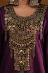 Buy_Ekavira_Purple Silk Embellished Coin Round Shaira Kurta Wrap Palazzo Set 